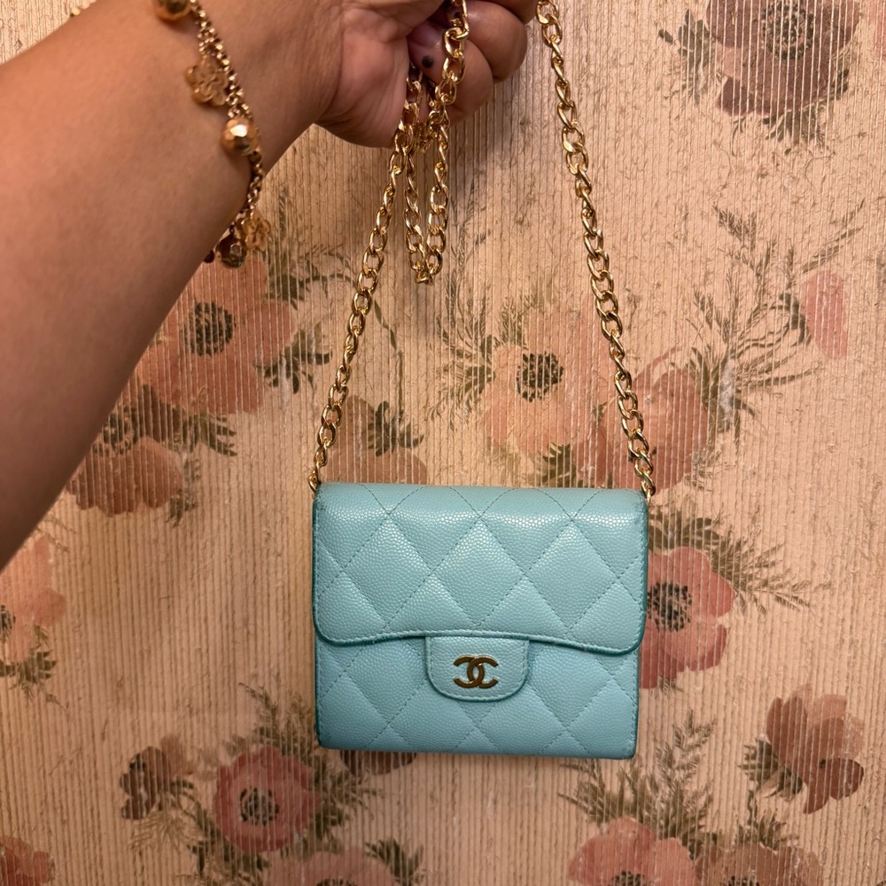 CHANEL Tiffany Blue Quilted Caviar Leather Compact Leather Wallet - Picture 16 of 17